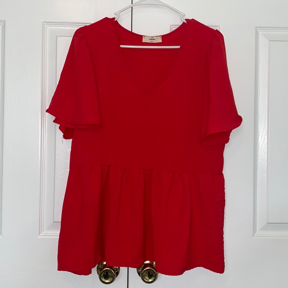 Like New Entro Peplum Top with Flutter Sleeves